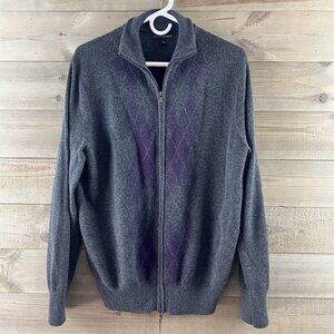 Banana Republic Mens Sweater Full Zip Argyle Merino Wool Blend Gray Size Large